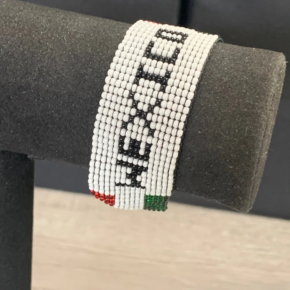 Mexico Beaded Cuff Bracelet Flag Colors Green White Red Seed Bead Souvenir 5163